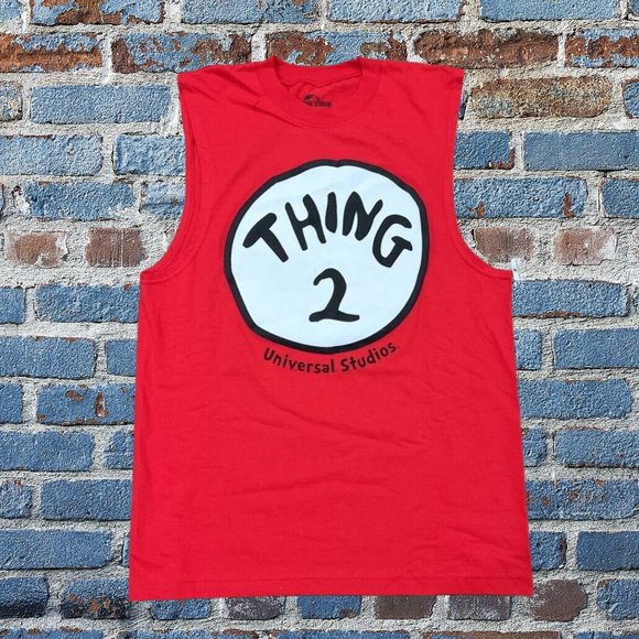 Universal Studios Tank Top Shirt Men's M Red Graphic Sleeveless Thing 2 New - Picture 1 of 7